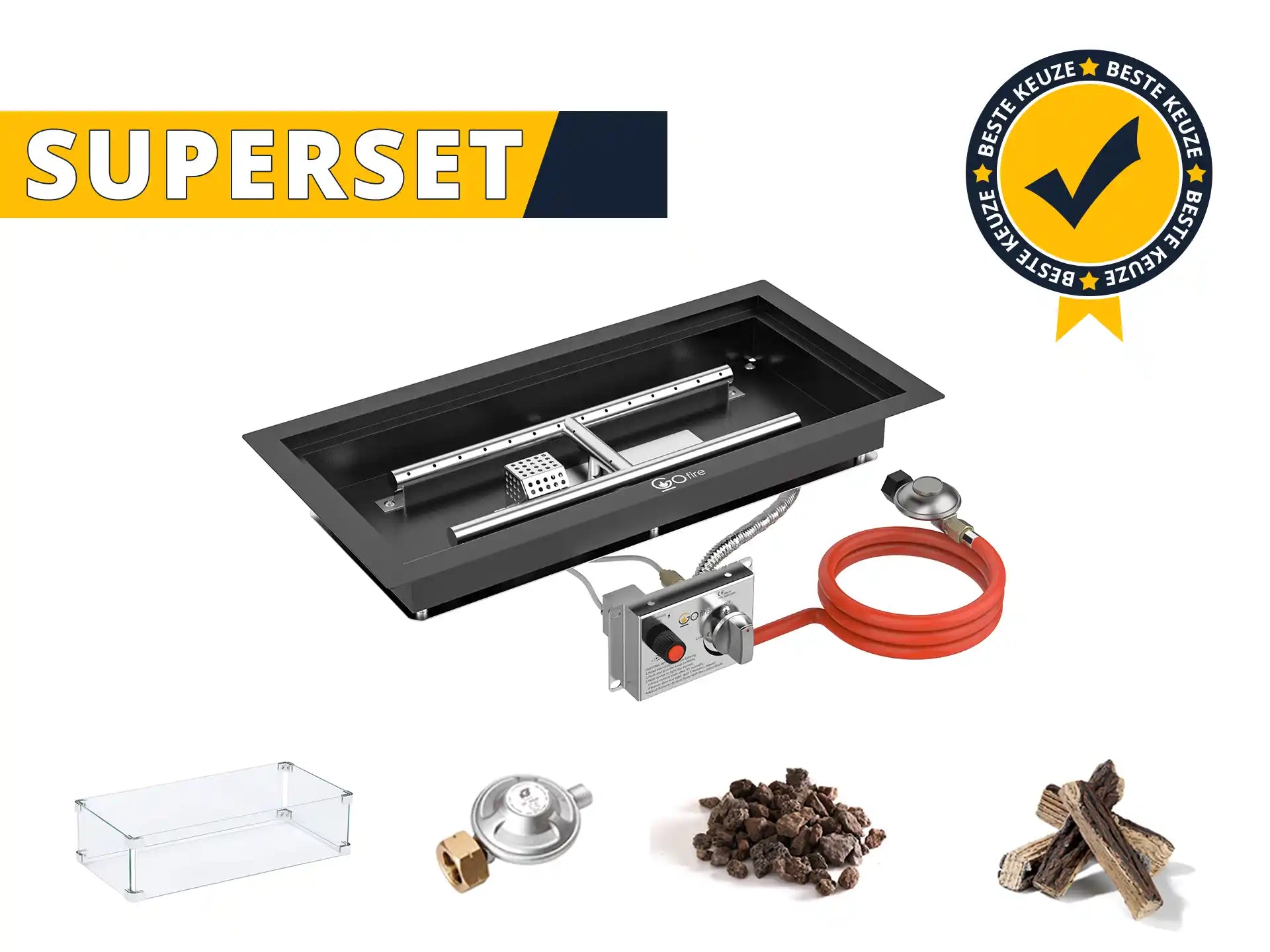 Gofire SUPERSET Inbouwbrander Rechthoek 56 x 28 cm | Flexibel bedieningspaneel | Zwart gecoat