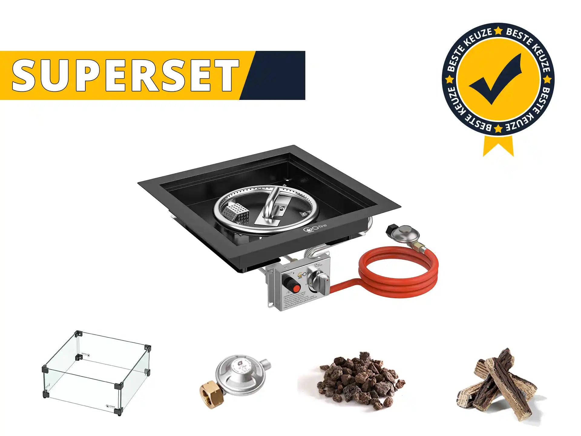 Gofire SUPERSET Inbouwbrander Vierkant 40 x 40 cm | Flexibel bedieningspaneel | Zwart gecoat