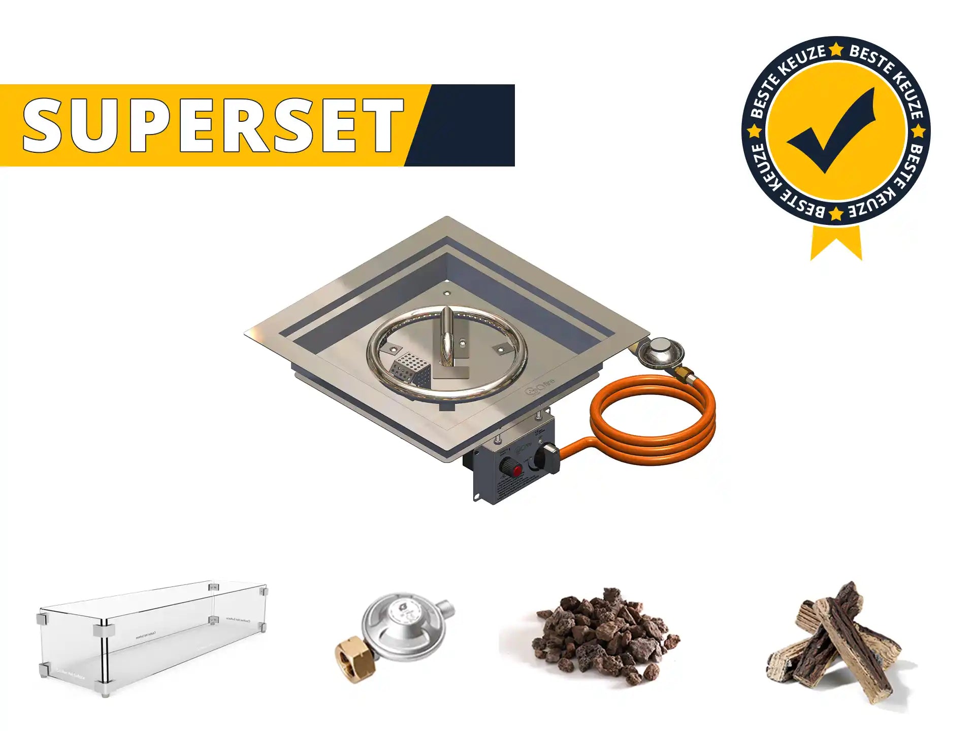 Gofire SUPERSET Inbouwbrander Vierkant 40 x 40 cm | Flexibel bedieningspaneel | RVS