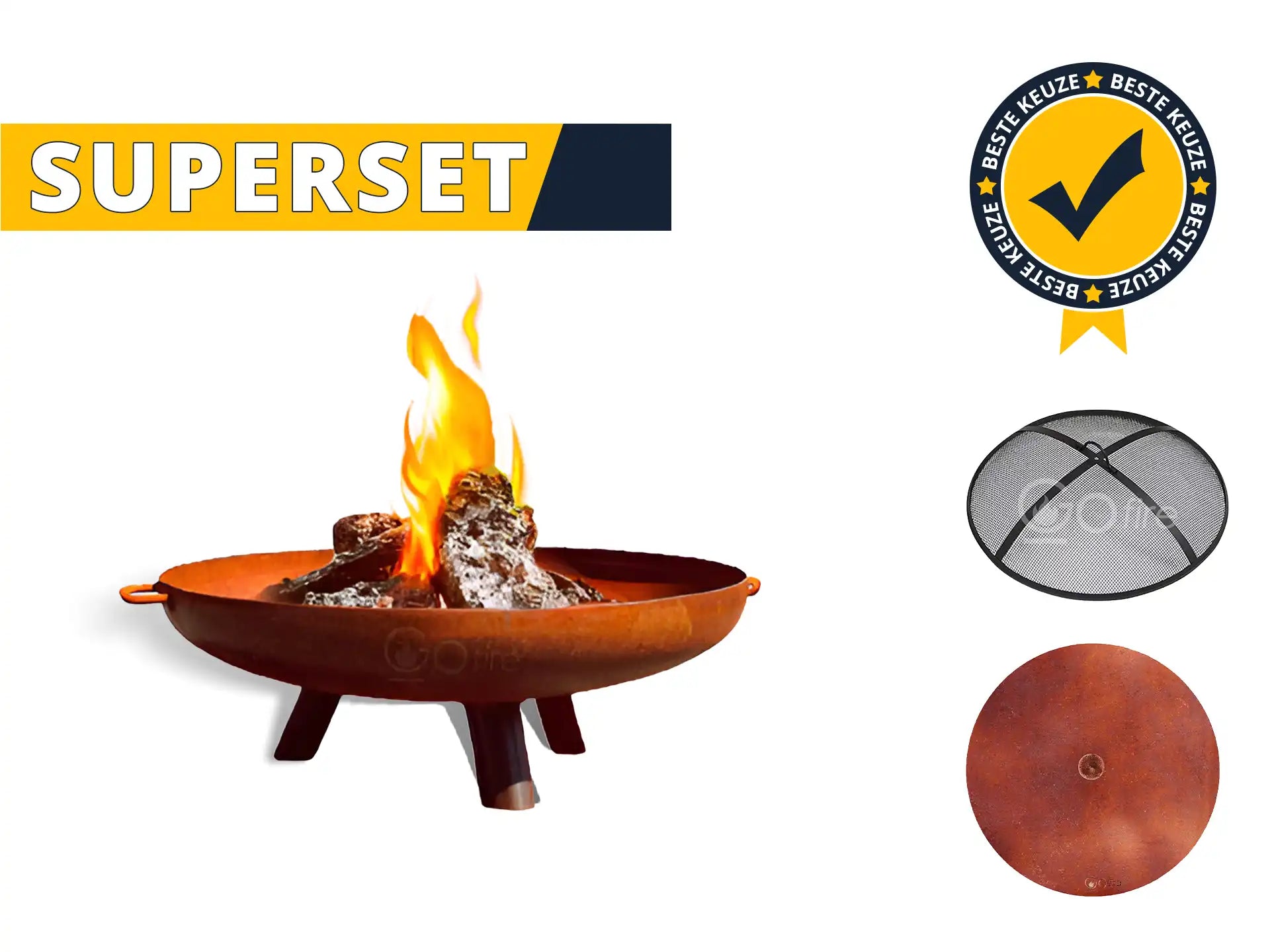 GoFire SUPERSET Lev vuurschaal cortenstaal met vonkenscherm en deksel 100 cm