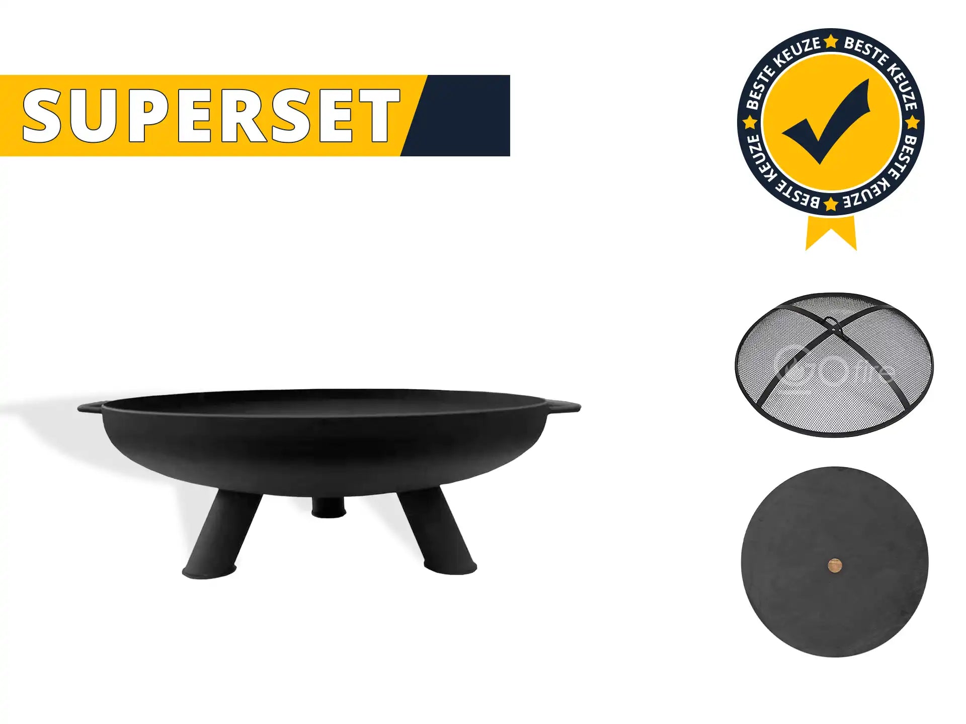 GoFire SUPERSET Lev vuurschaal zwart met vonkenscherm en deksel 60 cm