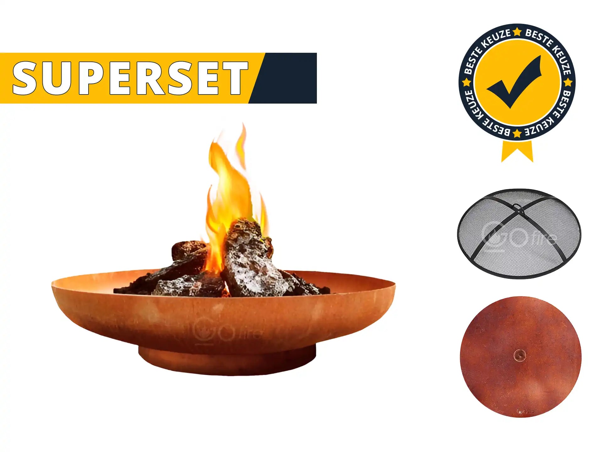 GoFire SUPERSET Oda vuurschaal cortenstaal met vonkenscherm en deksel 100 cm