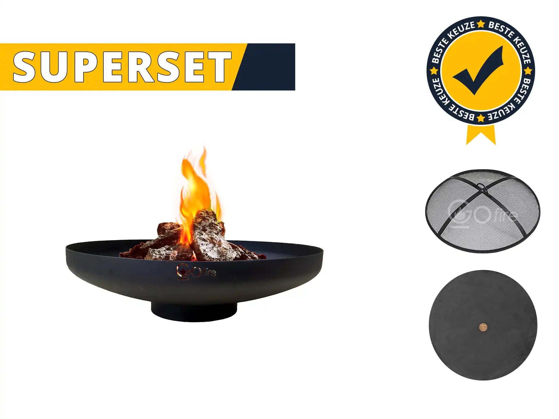 GoFire SUPERSET Oda vuurschaal zwart met vonkenscherm en deksel 80 cm