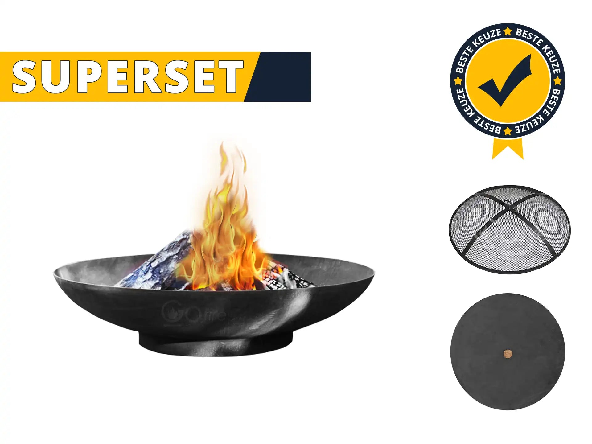 GoFire SUPERSET Soho Vuurschaal met vonkenscherm en deksel Zwart 80 cm