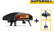 Ooni Koda 2 max pizza oven SUPERSET, complete bundel met draagtas, beschermhoes en pizzaschep, gasgestookte oven, productfoto op witte achtergrond.