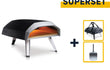 Ooni Koda 12 pizza oven SUPERSET, complete bundel met draagtas, beschermhoes en pizzaschep, productfoto op witte achtergrond.