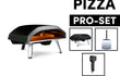 Ooni Koda 16 pizza oven PROSET, uitgebreide bundel met draagtas, beschermhoes, pizzaschep en infrarood thermometer, gasgestookte oven, productfoto op witte achtergrond.