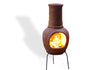 Gele Sol-y-Yo Chimenea Mexicaanse terracotta kachel van 105 cm hoog, traditioneel keramisch ontwerp, gefotografeerd op witte achtergrond.