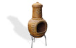 Rode Sol-y-Yo Chimenea Mexicaanse vuurpot van 105 cm hoog, terracotta ontwerp met zondecoratie.