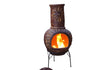 Rode Sol-y-Yo Chimenea Mexicaanse vuurpot van 105 cm hoog, terracotta ontwerp met zondecoratie.