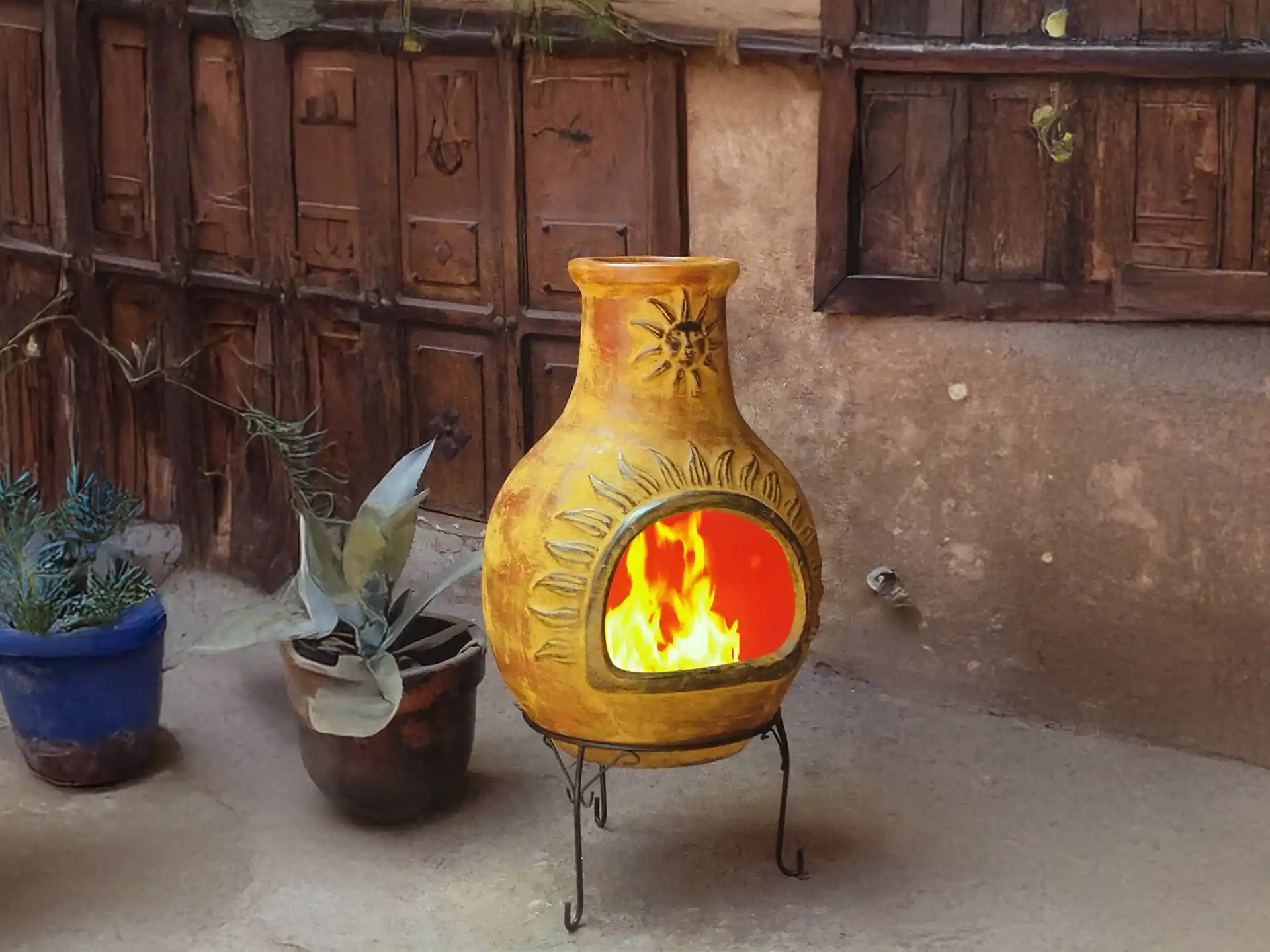 Sol-y-Yo Jumbo XL brede terrashaard met zon + voet + deksel 115 cm geel | Mexico Trade