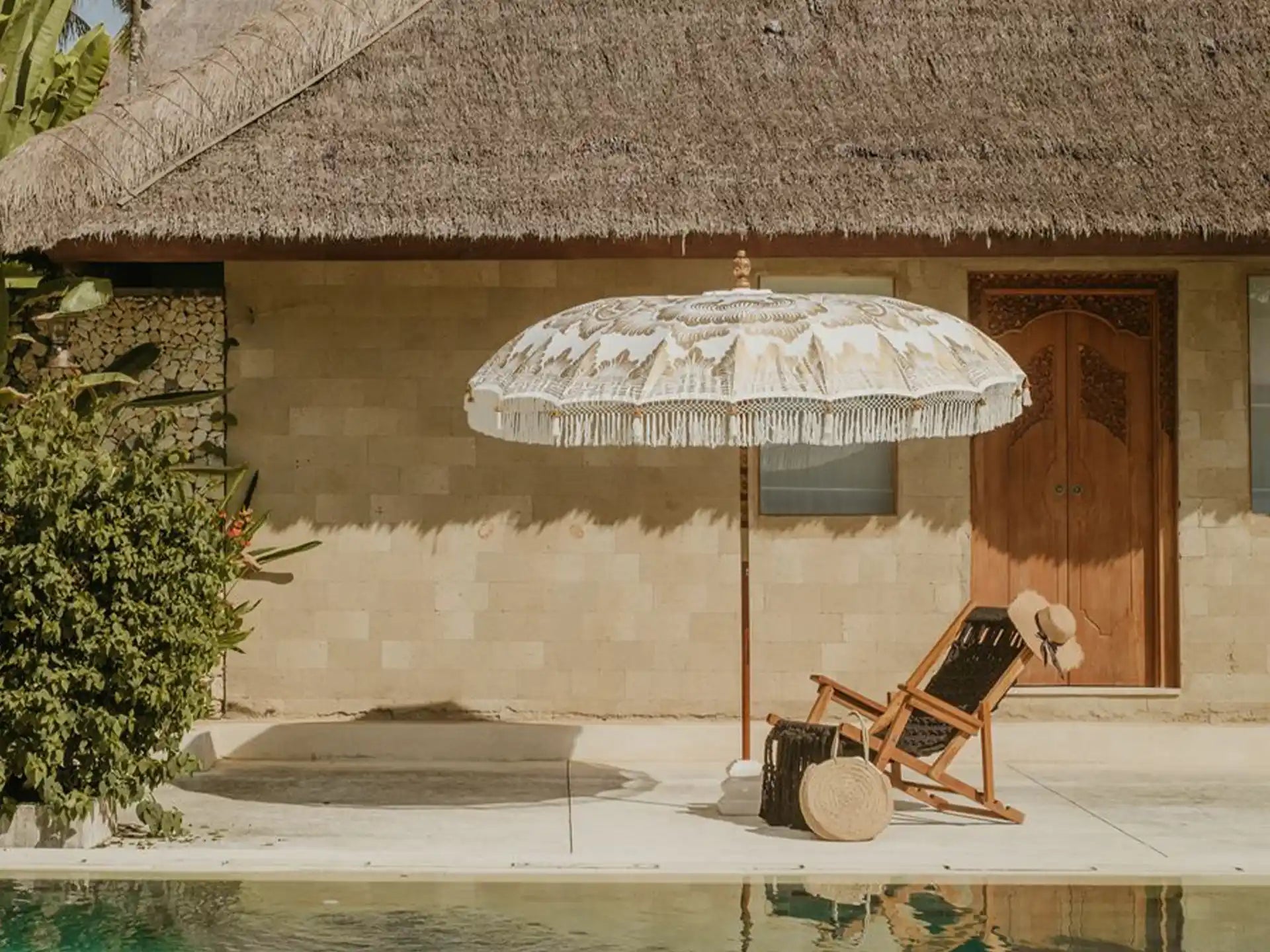 Todo Bien - Bali parasol 280 cm - Crème - Volledig gouden beschildering, fringe