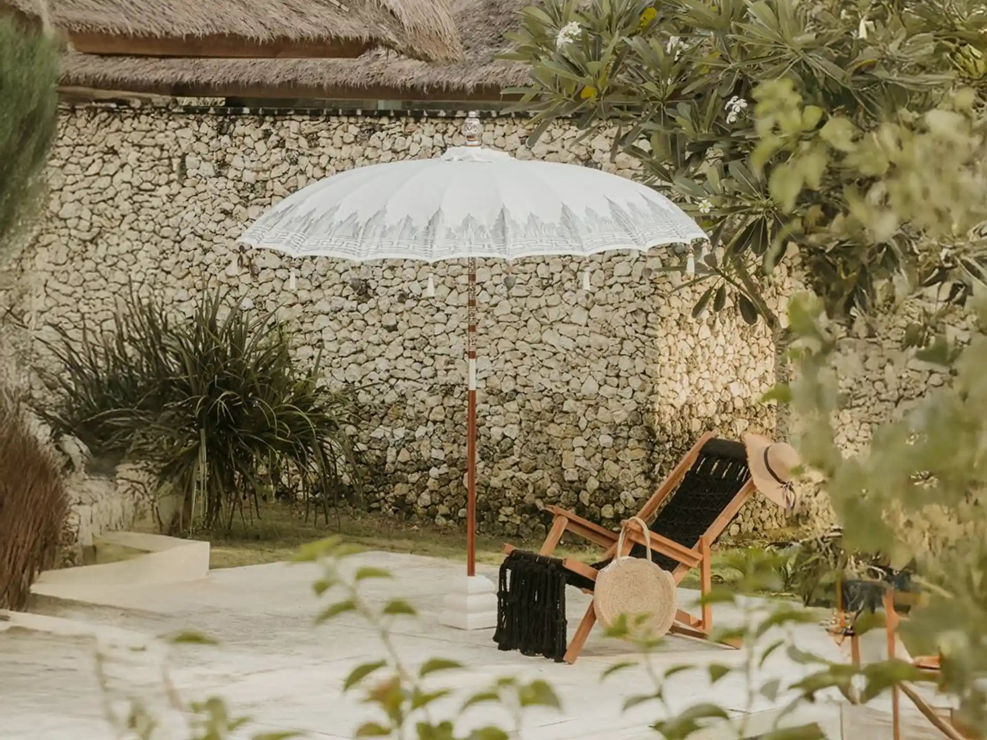 Todo Bien - Bali parasol 280 cm - Crème - Half gouden beschildering, fringe